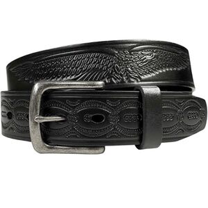 Western Eagle Engraved Genuine Grain Cowhide Leather Casual Belt 1-1/2"
